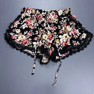 Vibe Sportswear Floral Shorts Women’s Medium Black Lace Trim Boho Festival Soft - Picture 1 of 8
