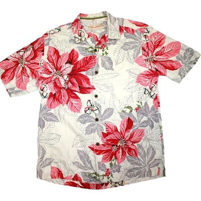 Tommy Bahama Happy Holiday Christmas Hawaiian 100% Silk Mens Shirt Size S - Image 1 of 4