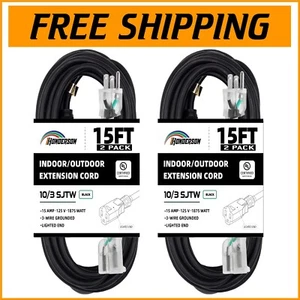 Versatile 2-Pack Lighted End 15FT Extension Cord - Indoor/Outdoor Durable Design - Picture 1 of 9