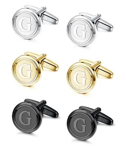 3 Pairs Initial Cufflinks For Men Classic Mens CuffLinks Set Letter Cuff Link... - Picture 1 of 8