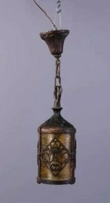 ANTIGUO ACCESORIO LINTERNA LÁMPARA COLGANTE DE METAL FUNDIDO ARTESANÍAS GÓTICAS DE COLECCIÓN Foto 1 de 4