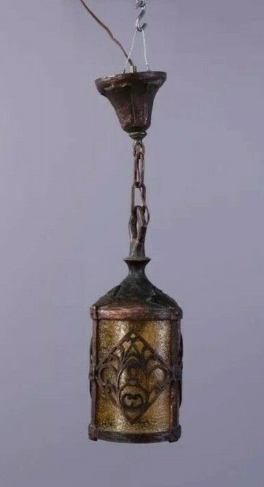 LÂMPADA DE METAL FUNDIDO ANTIGA VINTAGE GÓTICA ARTES E ARTESANATO LUMINÁRIA PENDURADA - Imagem 1 de 4