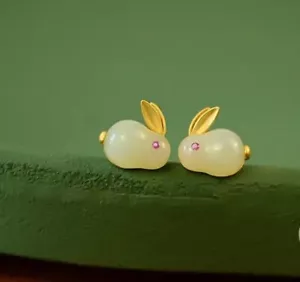 Rabbit Earrings, Golden Ears Bunny Stud Earrings, Gift Ideas - Picture 1 of 4