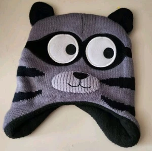 Raccoon Face Beanie Winter Hat White Black Gray One Size - Picture 1 of 4