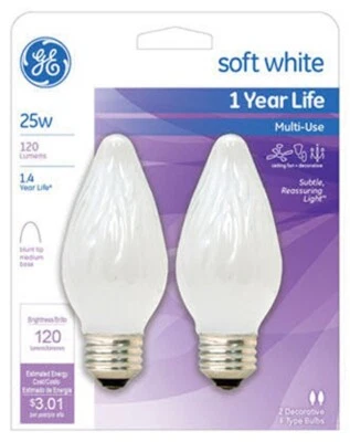 GE 75338  Soft White Flame Shape 25 W Light Bulb  2 Count - Quantity 24 - Image 1 of 4