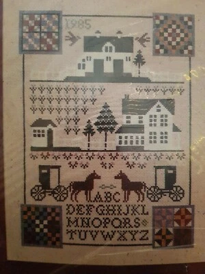 Vintage Bucilla Counted Cross Stitch Kit Folk Art "SUNSHINE & SHADOW" 1985 11x14 - Image 1 of 4