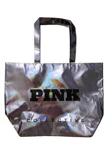 x3 VICTORIA'S SECRET & PINK Collection Silver Iridescent Reusable Tote Bag VS - Picture 1 of 5