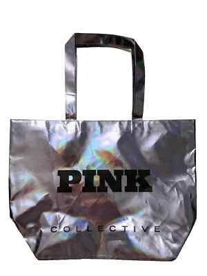 x3 VICTORIA'S SECRET & PINK Collection Silver Iridescent Reusable Tote Bag VS - Image 1 of 4