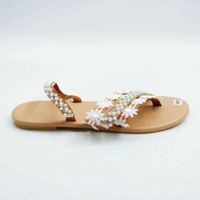 Womens Slingback Sandals White Floral Imitation Pearl Crocheted EU 41 New - Image 1 of 4