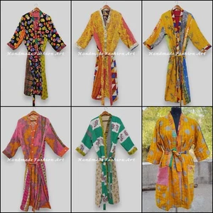 Wholesale Vintage Kantha Handmade Kimono Long Nightwear Gown Winter Jacket Dress - Picture 1 of 17