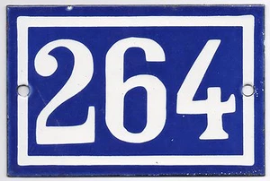 Old blue French house number 264 door gate plate plaque enamel steel metal sign - Picture 1 of 1