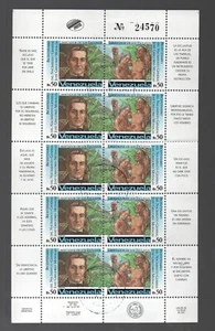 Venezuela: 1995; Scott 1523 in complete sheet of 5 pairs used. VZ2182 - Picture 1 of 2