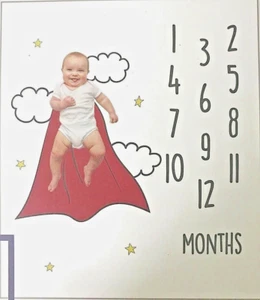 Modern Baby Monthly Birthday Milestone Blanket & Felt Frame Super Hero Cape Prop - Picture 1 of 4