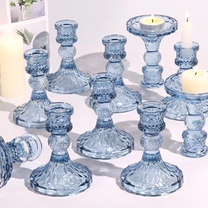 Juego de 12 candelabros de vidrio, candelabros cónicos azules a granel, velas vintage... - Imagen 1 de 6