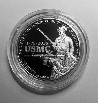 2025-S U.S. Marine Corps 250th Anniversary Proof Clad Half Dollar OGP COA - Image 1 of 4