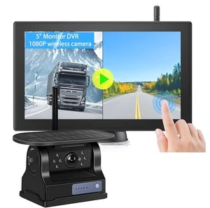 Solar Magnetic Wireless RV truck Bus Backup Camera 5" Monitor DVR Touchscreen - Picture 1 of 12