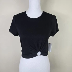 Good American Shirt Womens Small Black Ring Detail Crop Tee Short Sleeve NWT - Picture 1 of 14