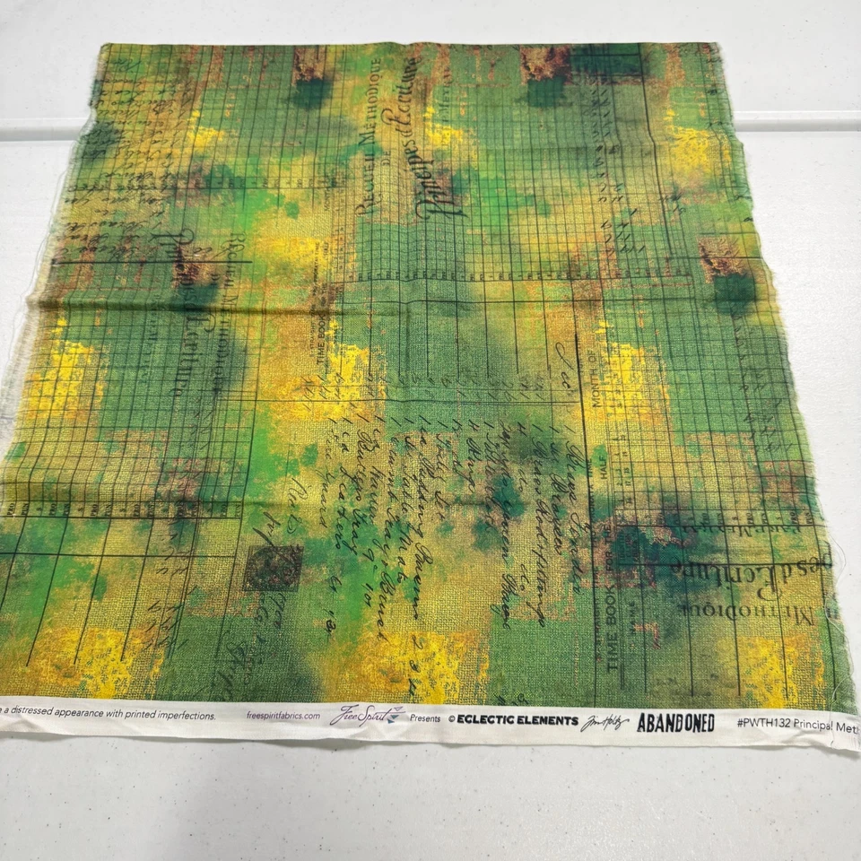 free spirit quilting fabric cotton green yellow eclectic elements abandon 21x43 - Image 1 of 4