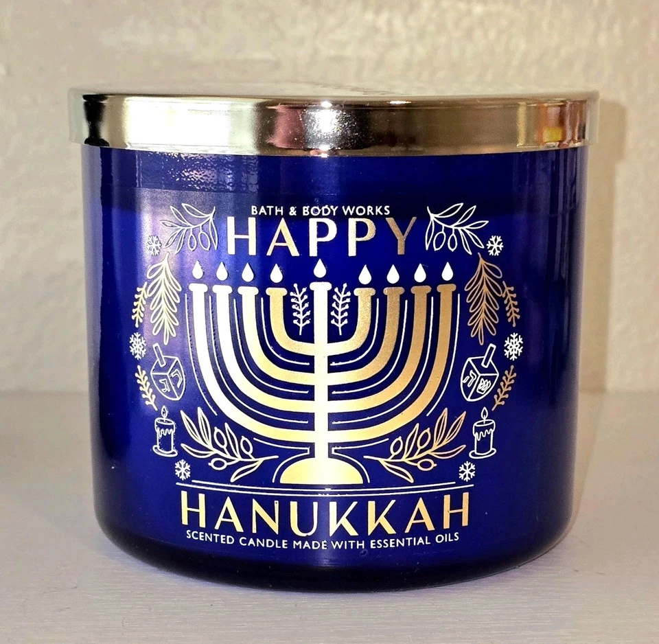 HAPPY HANUKKAH MENORÁ Baño y Cuerpo Funciona GRANDE 3 Mechas Alimentos Perfumados JARRA VELA  Foto 1 de 1