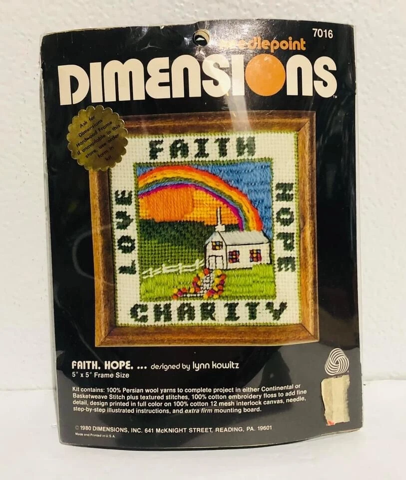 "Kit de punta de aguja caridad Love Faith Hope 1980 5"" x 5"" dimensiones #7016" Foto 1 de 4