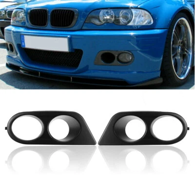 Pair Black Front Fog Light Lamp Surrounds Grille Cover For BMW E46 M3 2001-2006 - Image 1 of 4