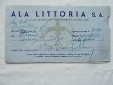 BIGLIETTO AEREO ALA LITTORIA 1937 AEROPLANO AVIAZIONE ITALIAN AVIATION TICKET