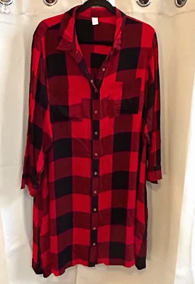 Old Navy Shirt Dress 2XL Red Black Buffalo Plaid Button Western Pockets 17554 - Image 1 of 4
