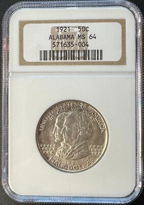 1921 50 Cent Alabama Commemorative Silver Half Dollar MS 64 NGC Certified - Image 1 of 4