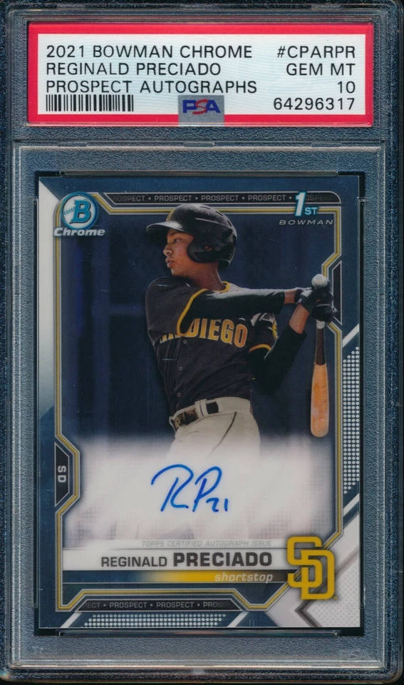PSA 10 REGINALD PRECIADO AUTO 2021 Bowman Chrome Prospects Autograph RC GEM MINT - Image 1 of 1