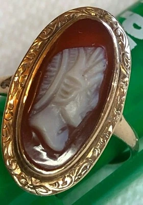 Vtg Antique Art Deco 12k gold Cameo Conch oval ring  size 6.75, 2.6g Estate Find - Image 1 of 3