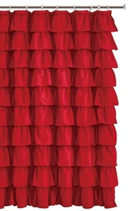 Ruffle Fabric Shower Curtain  Color red  size 72 x72 inch - Picture 1 of 7