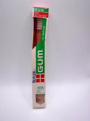 Escova de Dentes Vintage Butler GUM Cerdas Macias Adulto Tamanho Completo Cabeça VERMELHA Nova Selada - Imagem 1 de 4