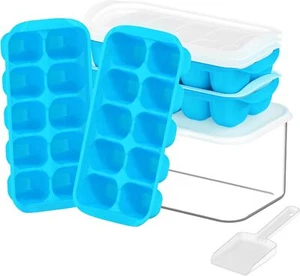 4 Pack Ice Cube Tray with Lid, Stackable Silicone Trays for Cocktail & Coffee - Picture 1 of 8