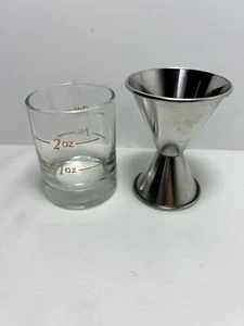1 Stainless Steel Shot Glass And 1 Glass Shot   Measuring Cup Jigger - Picture 1 of 6