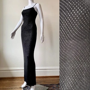 Vintage S M 90s Y2k Slinky Black Maxi Dress Sparkle Sexy Mob Wife Goth Prom EUC - Picture 1 of 14