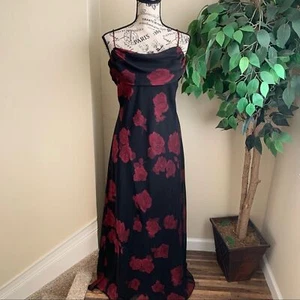 Betsy & Adam Vintage Strappy Crepe Maxi Floral Gown Black Sz 14P - Picture 1 of 12