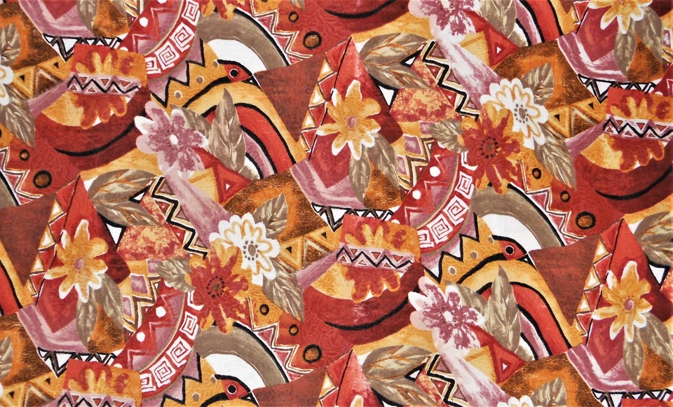 Curtain Valance Southwest Tribal Abstract Floral Gold Rust Brown Green Black - Image 1 of 1