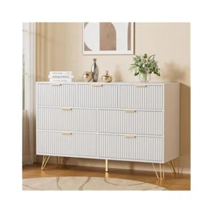 Modern Bedroom Storage: White & Gold Dresser with 7 Drawers & Fluted Style - Picture 1 of 7