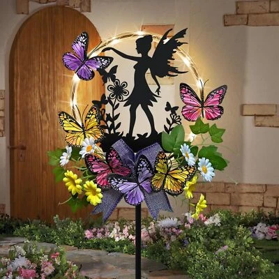 Solar Fairy Garden Decor, Silhouette Fairy with Butterflies Garden Stake,Waterpr - Image 1 of 4