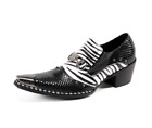 Men's Fashion Pointy Toe Metal Decor Zebra-stripe Leather Shoes Party High Heels