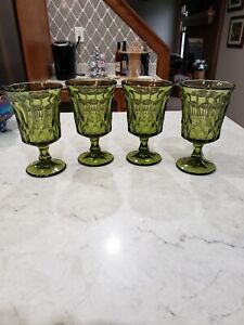 NORITAKE MCM Perspective Avocado Water Wine Glasses Stems 6.5" Vintage
