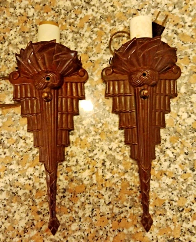 VTG Antique Art Nouveau Arts & Craft Sconce PAIR Edgar Brandt Style 1900-1940 Cover