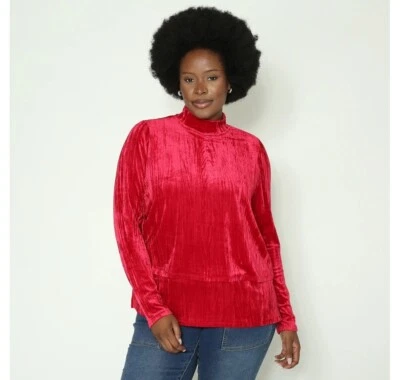 DG2 by Diane Gilman Crushed Velvet Mock Neck Easy Top XL Long Sleeve Layers NEW - Image 1 of 4
