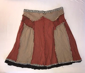 Lux Urban Outfitters A-Line Mini Flair Skirt Red Tan Striped Lined Size 5  - Picture 1 of 12