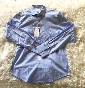 Denim and Flower Ricky Singh Men's Button Blue Diamond Poplin Collection Med NWT - Picture 1 of 3