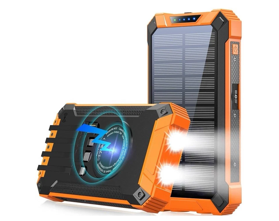 GOODAaa 移动电源 无线充电器 36000mAh 内置 4 电缆 六根 橙色  — 第 1/1 张图片