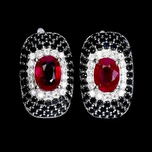 925 Sterling Silver Earrings Oval Ruby 7x5mm Spinel Natural Gemstone Jewelry - Picture 1 of 13