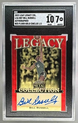 Bill Russell 2025 Hoja Metal Legado Red Flood Gold Circles Automático 1/1 SGC 7/10 Foto 1 de 3