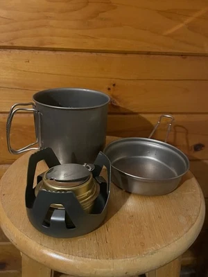 Snow Peak Titanium Trek 900 Set (skillet/lid & pot) & Fire Maple Alcohol Stove - Image 1 of 4