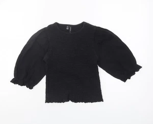 Vero Moda Black Jersey Blouse Women S Crew Neck - Picture 1 of 12